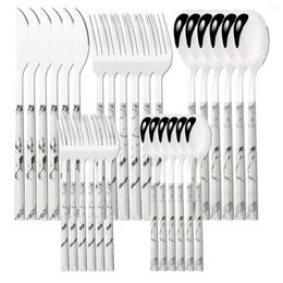 Dijkartikelen sets 6/30 stks mes vork lepels zilverwerkimitatie houten handgreep bestek roestvrij staal servies western flatware