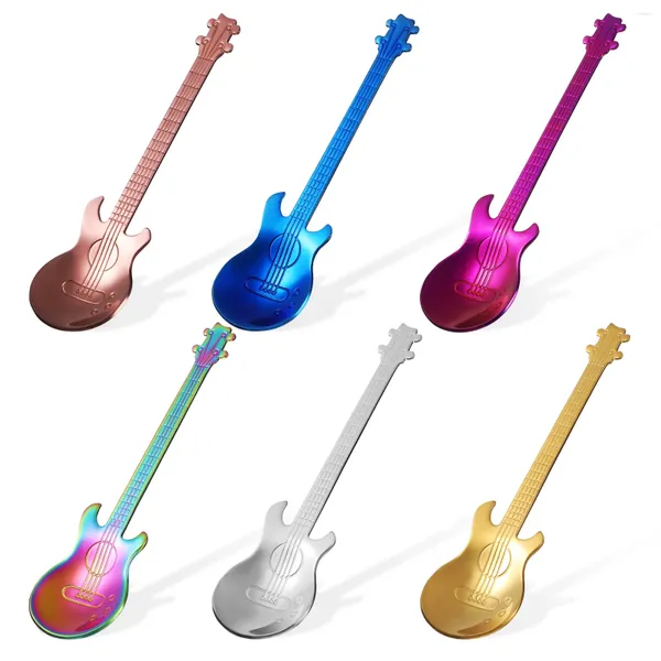 Juegos de vajilla 6 piezas 304 cuchara de guitarra de acero inoxidable regalos musicales decoraciones de baño cucharas de postre