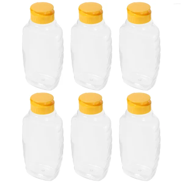 Conjuntos de vajilla 6 PCS Botella de miel Botellas de apretón Dispensador duradero Aderezo de ensalada Transparente El embalaje de mascotas Condimento de cocina