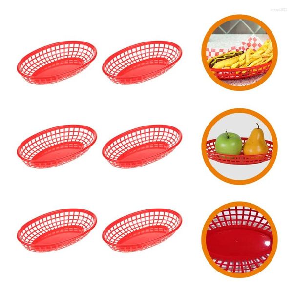 Conjuntos de vajilla 6 PCS Cesta de bocadillos Cestas de frutas vegetales Pan ovalado Platos fritos de plástico Almacenamiento Freír Suministros de cocina