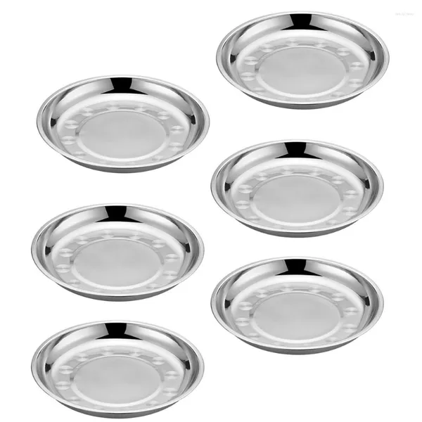 Conjuntos de vajilla 6 PCS Disco de acero inoxidable Cubiertos para acampar Plato de barbacoa Fiesta de sushi Titular de frutas Bandeja de almacenamiento de pasta Banquete Plato de postre