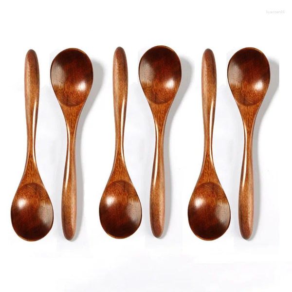 Ensembles de vaisselle 6 pièces cuillères en bois pour le miel 6,7 pouces petite soupe parfaite manger des pots de cuillères bidons mini cuillères de table