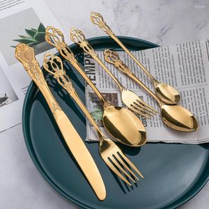 Setwares Sets 6 stuks Royal Steak Cutlery Gift Box Western servies verdikt holle reliëf lepel El Banquet