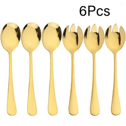 Ensembles de vaisselle 6 pièces Couvoirs à salade Set en acier inoxydable Spoon Fork Gold Server European Style Kitchen Tool Accessoires