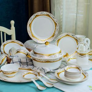 Dinnerware Sets 60pieces Ceramic Tableware Set Bowl Jingdezhen Bone China Dish European Style Household