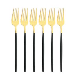 Setwares sets 61224pcs roestvrij staal vorks servies diner vork set spiegel cutlery keuken zwart handvat goud flatwerk western 230302