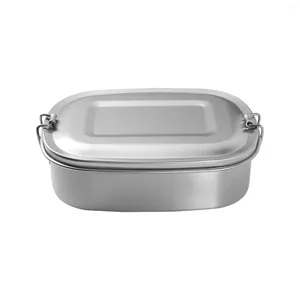 Ensembles de vaisselle 650 ML Kids Bento Box Lunch 1-Tier Japanese-style Container Silver Stainless Steel Child