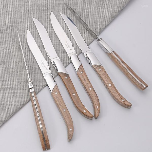 Conjuntos de vajilla 6 unid / set de estilo franch de calidad superior madera de caucho juego de vajilla de acero inoxidable cuchillo tenedor práctico regalo occidental Flareware