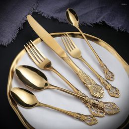 Set di stoviglie 6 pezzi Coltelli e forchette Royal Court Posate transfrontaliere Amazon Western Cucchiaio per agitazione a rilievo cavo Coltello da bistecca europeo El