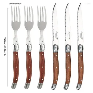 Ensembles de vaisselle 6 pièces 18/10 acier inoxydable manche en palissandre ensemble de couverts de luxe cuisine vaisselle couteau occidental fourchette lave-vaisselle sûr