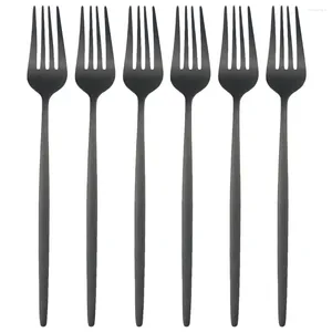 Ensembles de vaisselle 6pcs Black en acier inoxydable Forks Set Western Cake Fork Cutlery Fruit Salade de table Cuisine Cuisine Spearware