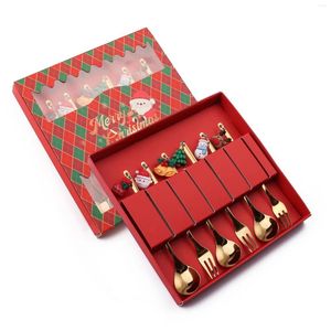 Set di stoviglie 6 pezzi regalo di Natale kit forchetta cucchiaio d'oro ciondolo decorazione alce cucchiaio da dessert frutta set di posate per caffè in acciaio inossidabile