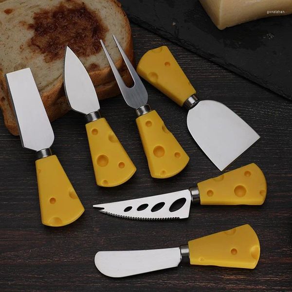 Conjuntos de vajilla 6 unids Crema Mantequilla Piso Cuchillo Set Western Acero Inoxidable Queso y Tenedor Caja de regalo creativa