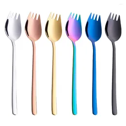 Ensembles de vaisselle 6pcs Cutlery Barbecue Fork Forks Forks Apoges de dégustation Metal Camping Spork Tea Dinner Server