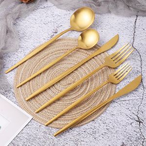 Ensembles de vaisselle 6pcs Gold Cutlery Set Matte en acier inoxydable Vide-Golden Knife Fork Spoon Dinning