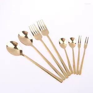 Ensembles de vaisselle 6pcs Gold Set en acier inoxydable à longue manche en remuant Spoon Dessert Fork Knife