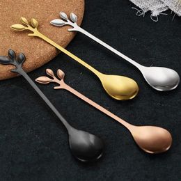 Ensembles de vaisselle 6pcs feuilles Scoop Ice Cream Dessert Spoon Creative Contracted Innewless Steel