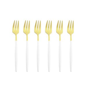 Din sets sets 6pcs set witgouden fruit vork kleine dessert roestvrijstalen thee -thee forks voor cake snack salade tafelkantoor tabelwaredinnerware