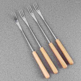 Dinware sets 6pcs roestvrijstalen fondue Forks houten handvat hittebestendig voor chocoladevulkaas barbecue vork keukengereedschap