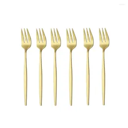 Dinware sets 6pcs roestvrijstalen matte cake fruit vorken flatware zilverwerk bestek voor dessert salade vork set gouden tafelwerk mini