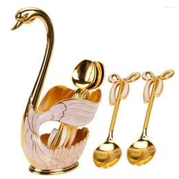 Diny Sets 6pcs Swan Fork koffielepelhouder Exquisite Hollow Home Decoration Fruit Dessert Lepels voor woonkamer keuken servies