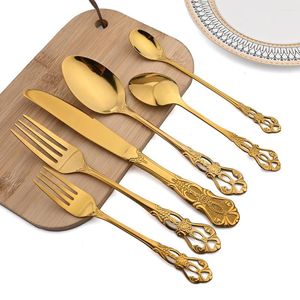 Ensembles de vaisselle 6pcs Set Vintage Cutlery Couptuer Couper Couteau Cake Fork Fork Long Saige Speerware Kitchen