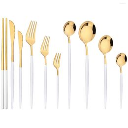 Dinware sets 6 stks witgouden set mes vork vork vork lepels lepels chopsticks flatware bestek roestvrijstalen tafelwerk zilverwerk