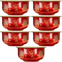 Ensembles de vaisselle 7 pièces accessoires bol d'offrande d'eau décor de fleur de Lotus sainte méditation tasse décorative bols divins alliage Durable