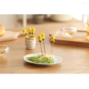 Din sets Sets 7 pc's Serveer Forks Fruit Kids Mini Tasting Cartoon Pick voorgere voorgerecht Decor Stainless Steel Dessert Bistro