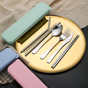 Ensembles de vaisselle à 7 pièces Couvrotes Portable Volent à domicile Travels en acier inoxydable Copsticks Spoon Fork Knife Kitfe Kitchen Ustensiles