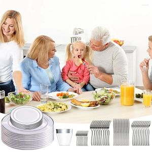 Dijkartikelen sets 70 stks zilverwerk bestek plastic wegwerp diner borden dessert mes vork lepel huis