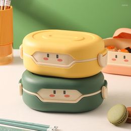Ensembles de vaisselle 780ml Kawaii Boîte à lunch avec compartiments Micro-ondes Bento pour filles Dessin animé Plastique Vaisselle École Conteneur pour enfants