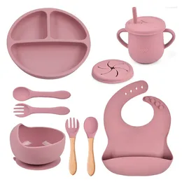 Juegos de vajilla 7 unids/set juego de vajilla para bebé plato de cena alimentación para niños nombre personalizado gratis grado silicona ventosa platos tazón