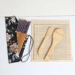 Conjuntos de vajilla 7 unids Sushi Set Maker Rolling Mat Nigiri Platos Cuchara de arroz Palos de bambú para hacer su propio regalo para principiantes