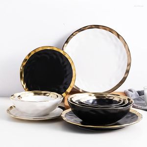 Ensembles de vaisselle 8/10 pouces couverts assiette plateau ensemble luxe blanc et noir or savon céramique Dessert cuisine outil porcelaine bijoux