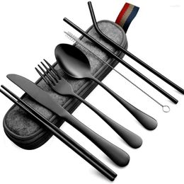 Ensembles de vaisselle 8 paquets de couverts portables en acier inoxydable, couverts de voyage et de Camping, argenterie avec un étui étanche