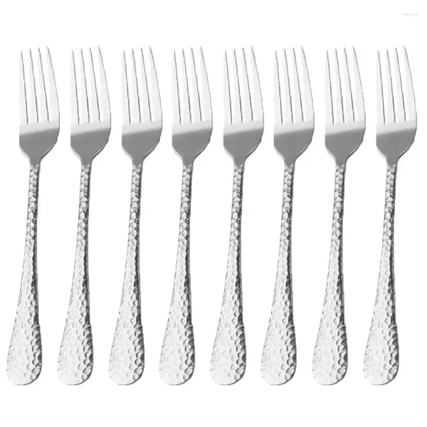 Ensembles de vaisselle 8 pcs 2 couleurs fourchettes à salade miroir poli poignée confortable dîner martelé en acier inoxydable métal Sporks restaurant