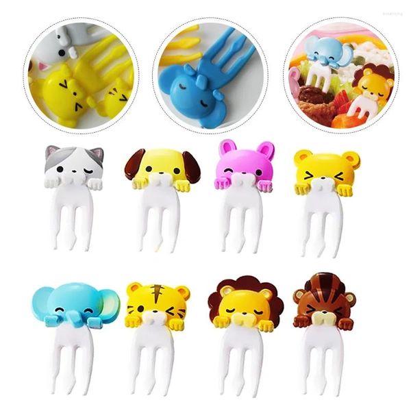 Ensembles de vaisselle 8 pcs fourchette à fruits animaux animaux fourchettes ensemble enfants pics en plastique bento dessin animé enfant