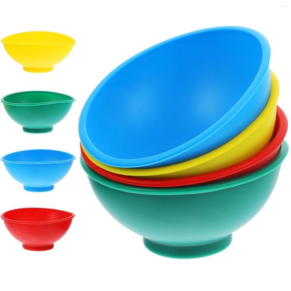 Ensembles de vaisselle 8pcs Bols Bols d'alimentation bol de riz bols en silicone mini résistance à l'assaisonnement pour les enfants (vert rouge jaune