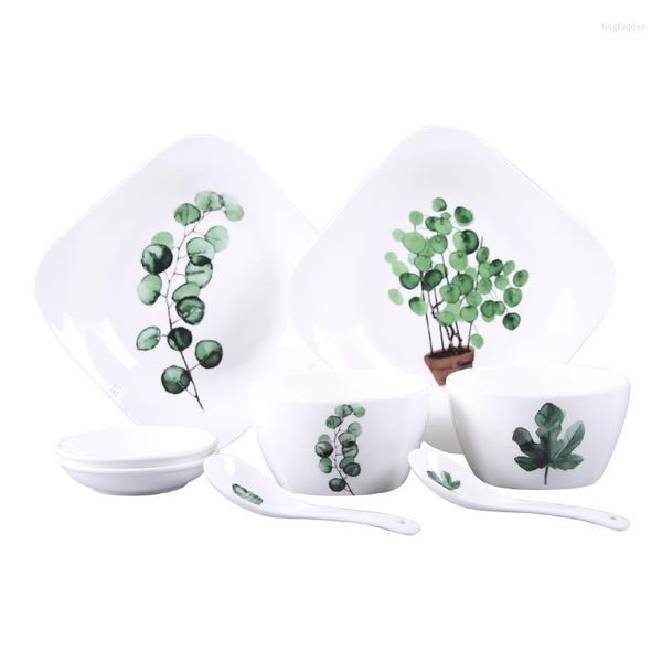 Ensembles de vaisselle 8 pièces ensemble vaisselle en céramique nordique créative assiette de plantation verte bol combinaison disque ménager