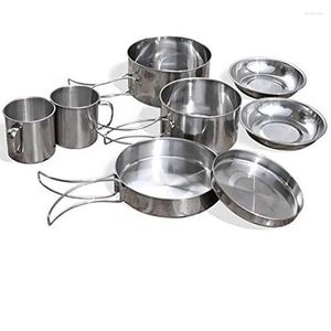 Ensembles de vaisselle 8 pièces/ensemble Ultra léger en acier inoxydable, Kit de casseroles de pique-nique en plein air, Camping randonnée, Mini cuiseur, bol, tasse de cuisine