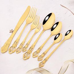 Geschirr-Sets 8-teiliges Vintage-Gold-Set aus Edelstahl, Besteck, Messer, Dessertgabel, Löffel, langes Geschirr, Zuhause, Küche, Besteck