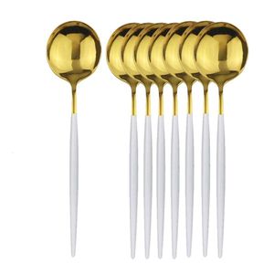 Set sets 8 stks wit goud diner lepel dineren eettoparium roestvrij staal zilverwerk gouden tafelgerei keuken flatware zwart bestek 230503