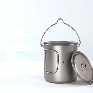 Dijkartikelen sets 900 ml/1600 ml titanium pot cup hangende camping draagbaar water met deksel opvouwbaar handvat buiten tafelwerk picknick kookgerei