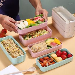 Dijkartikelen sets 900 ml gezond materiaal lunchbox 3 lagen tarwestro bento dozen magnetron opslagcontainer lunchbox kantoor