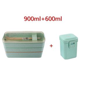 Servies Sets 900 ml Gezonde Materiaal Lunchbox 3 Laag Tarwe Straw Bento Boxes Magnetron Storage Container Lunchbox Bentoboxen