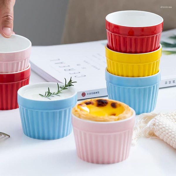 Ensembles de vaisselle 9cm céramique créative couleur unie bol de cuisson Double peau lait Dessert pouding tasse cuit à la vapeur moule à gâteau