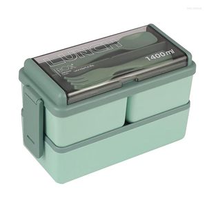 Juegos de vajilla A50I 2X Bento Box Kit 47.35OZ Almuerzo para adultos 3 Compartimentos Contenedores de preparación de comidas Verde