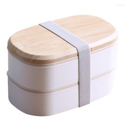 Ensembles de vaisselle A63I Boîte à bento à double couche à sangles de style japonais Déjeuner en grain de bois Grande capacité avec vaisselle Peut être passé au micro-ondes