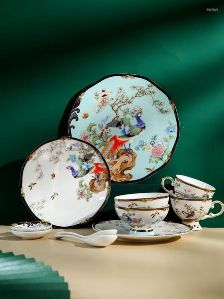 Ensembles de vaisselle et bols, coffret cadeau de mariage, porcelaine, Style chinois, vaisselle légère de luxe de haute qualité